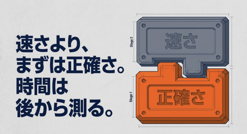 長文読解ではスピードよりもまずは精読による正確さを優先し、時間は後から測るべきであることを示す図解