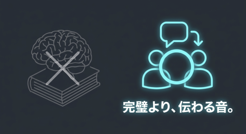 完璧な発音ではなく、相手に伝わる発音を目指すことを表すイラスト