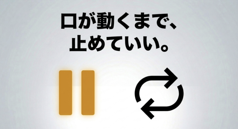口が動くまで音声を止めて繰り返し音読や復唱をしてよいことを示すスライド