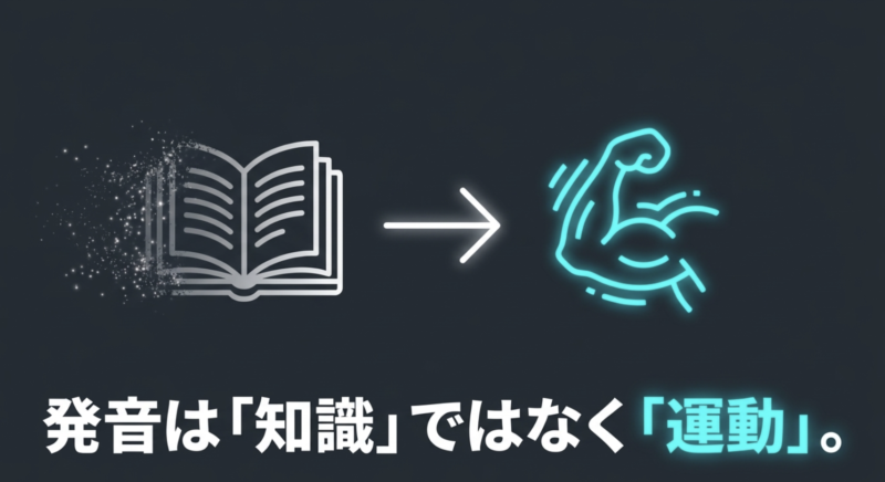 発音は頭で理解する知識ではなく、体で覚える運動であることを示すメッセージ