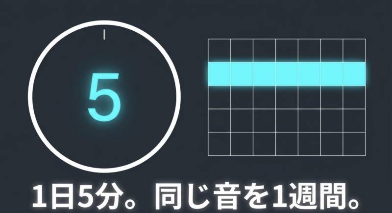 1日5分の練習を1週間続けることを表したスケジュールブロックの図